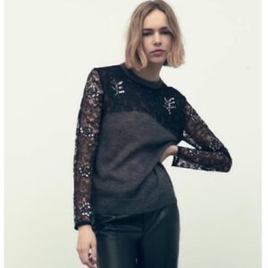 ZARA KNIT SWEATER WITH LACE AND SEQUINS